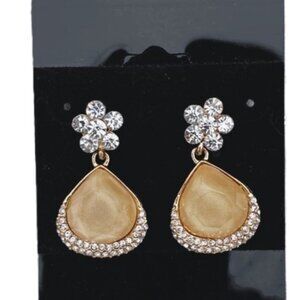 Elegant Gold-Toned Rhinestone/Stone Teardrop Earrings • New